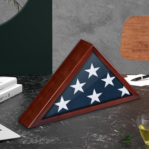 Burial Flag Display Case for 5'x9.5' Flag - Wooden Memorial Shadow Box