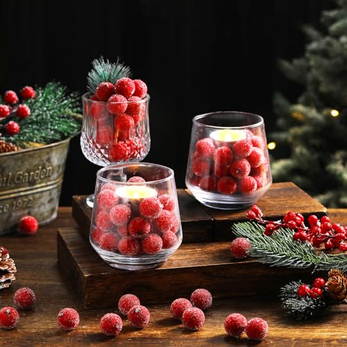 Solsew 200 Pcs Frosted Artificial Cranberries for Christmas Decor, Vase Fillers