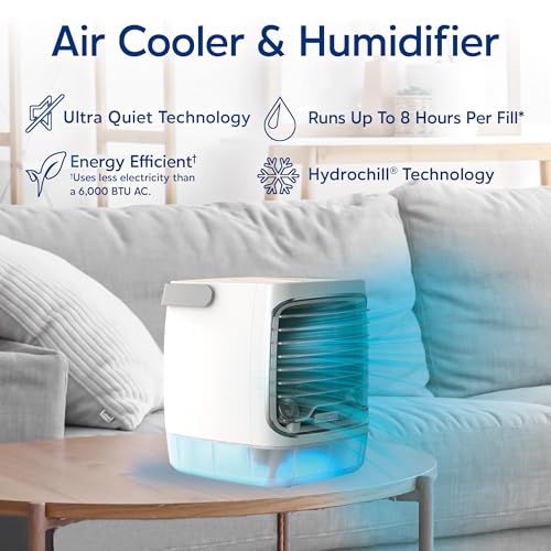 Portable Evaporative Cooler Fan 4-Speed Personal Air Cooler with 7-Color LED