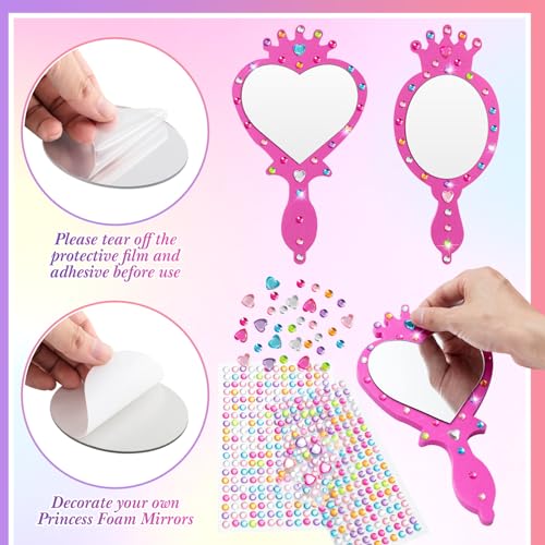20 Pcs DIY Kids Princess Foam Mirror Craft Kit with Rhinestone Stickers