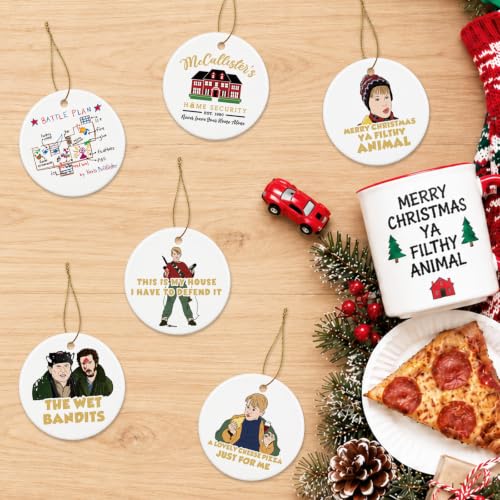 Cheroloven Home Alone Christmas Ornaments Set - 6 Ceramic Holiday Tree Decorations, Funny Gift for Fans