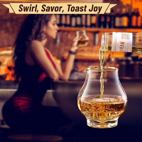 DUJUST 4-Pack Elegant Curvaceous Snifter Glasses Set of 4, 7oz Crystal Whiskey Glass with 24K Gold Flakes, Luxury Brandy & Bourbon Glasses