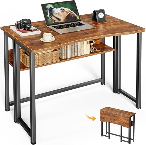 31.5-Inch Folding Computer Desk with Storage Shelf for Small Spaces