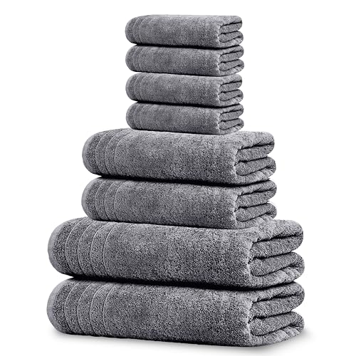Tens Towels 8-Piece Cotton Towel Set - Dark Grey XL Bath, Hand, Washcloths