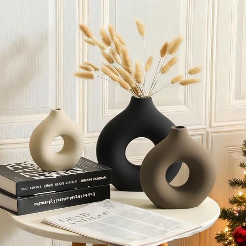Ceramic Donut Vase Set of 3 - Modern Aesthetic Table Centerpiece Decor