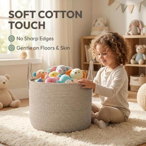 JMvicyroam 65L Extra Large Cotton Rope Blanket Basket & Laundry Hamper