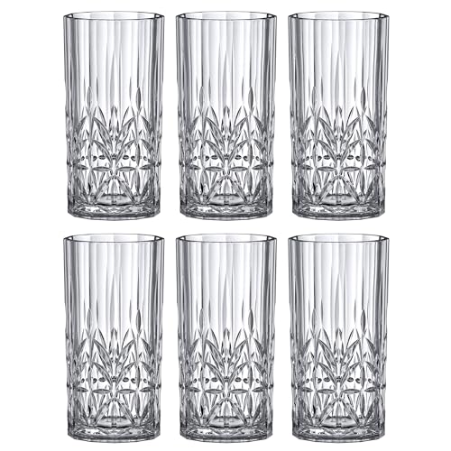 6-Pack Plastic Highball Glasses Set - Reusable, BPA-Free, Shatterproof for Outdoor & Poolside Use