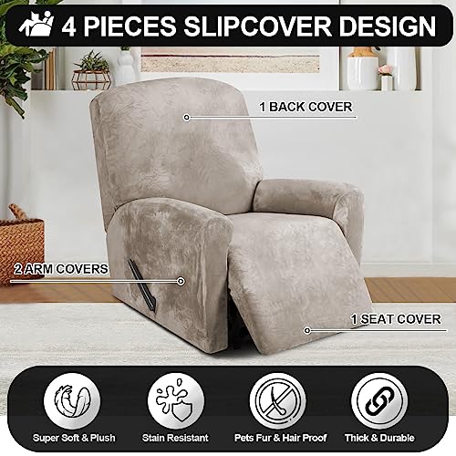 Velvet Recliner Chair Covers - 4-Piece Non-Slip Protector Set