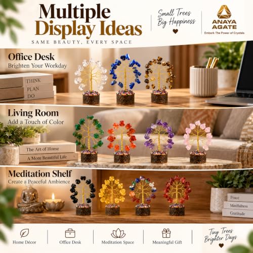 Gemstone Tree Set of 12 - ANAYA AGATE Mini Crystal Bonsai Gift Set for Chakra Healing