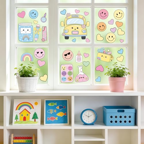 6 Sheets Pastel Smile Face Window Clings for Classroom Decor