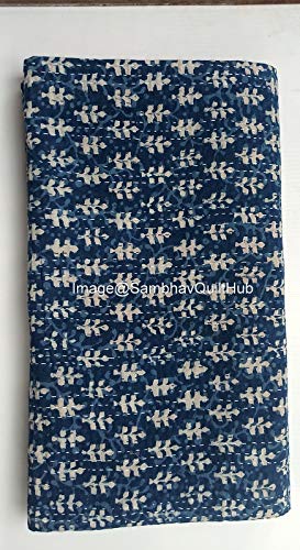 Handmade Indigo Print Cotton Kantha Quilt - Twin/King/Queen