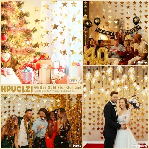 78ft Gold Star Garland Decorations - 6 Pack Double Sided Hanging Party Streamers