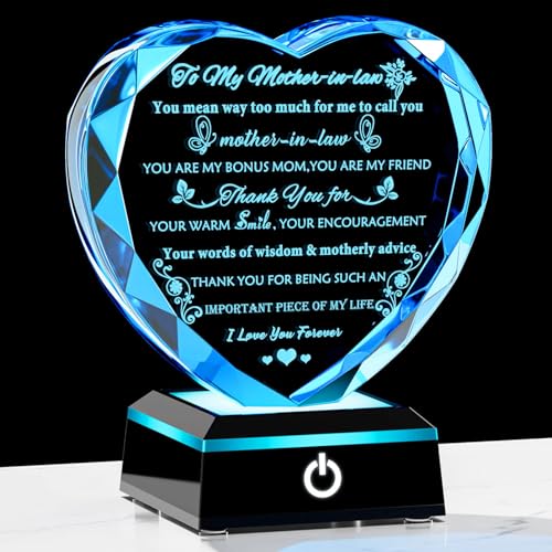 Mother-in-Law Birthday Gift with Colorful LED Base - Style 1 + LED - Heart Crystal Keepsake
