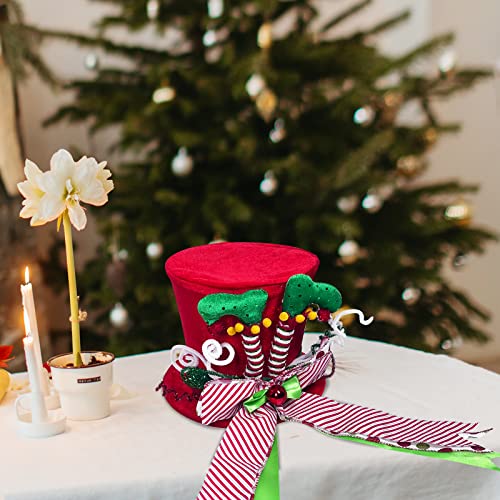 Lordaeron Red Velvet Christmas Tree Topper Hat with Elf Legs & Bowknot