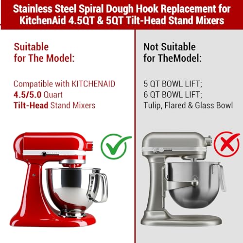Stainless Steel Flat Beater and Spiral Dough Hook for Tilt-Head Mixers