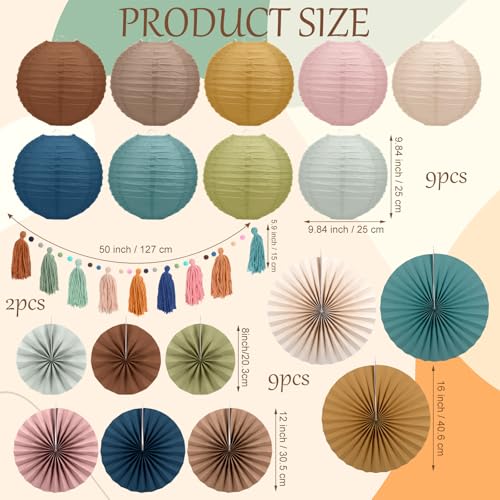 Boho Party Decoration Set: Paper Fans, Lanterns and Tassel Garland Kit