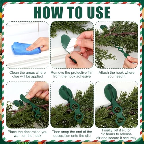 12 Pack Christmas Garland Hangers - Adhesive Silicone Wreath Hooks for Mantle