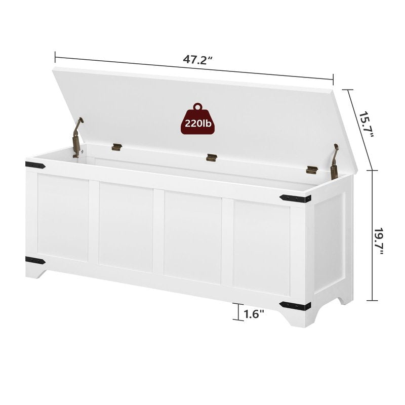 MAHANCRIS Storage Chest, 39.4" Storage Trunk with 2 Safety Hinges, Wooden Toy Chest, Entryway Shoe Bench, Large Toy Box for Kids Room, Bedroom, Living Room, White SCWT5101