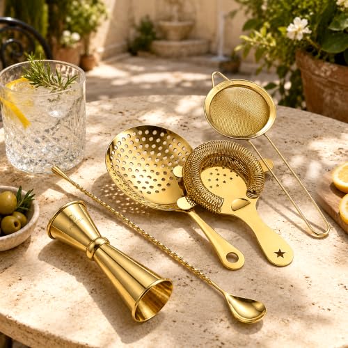 Homestia 5 Piece Cocktail Strainer Set - Gold Stainless Steel Bar Tools