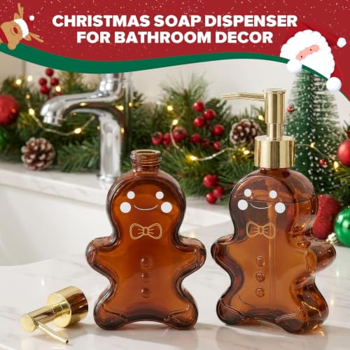 VIMERPA 2-Pack Gingerbread Man Soap Dispensers with Amber Glass, 10 fl oz, Gold Pump