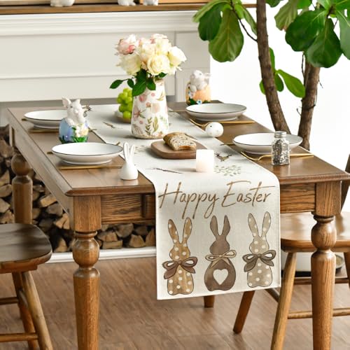 Artoid Mode Easter Carrots Rabbit Bunny Table Runner 13 x 90 Inch Beige Seasonal Decor