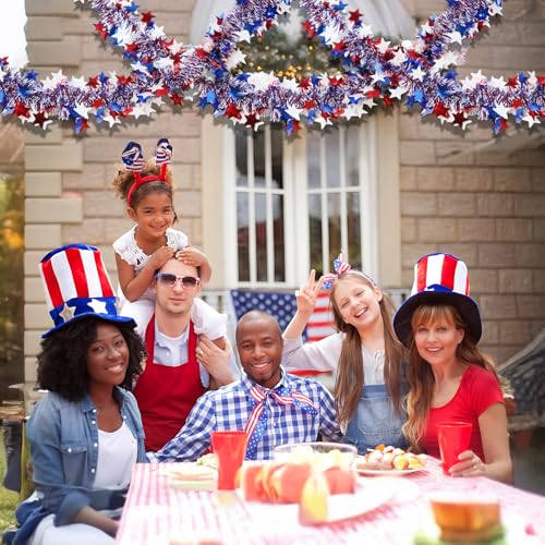 50ft Patriotic 4th of July Tinsel Garland - Red White & Blue Star Decor