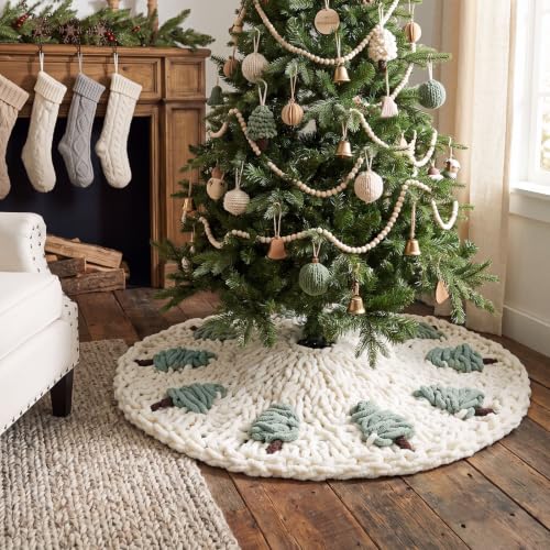 JolliLudo 48 Inch Chunky Knit Christmas Tree Skirt – Beige Holiday Decor for Most Trees