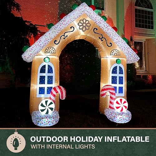 Fraser Hill Farm 8ft Gingerbread Arch Inflatable with Lights - Outdoor Holiday Decoration