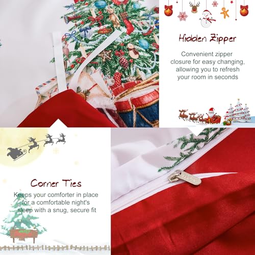 DJY Christmas Duvet Cover Set Queen Santa Snowman Bedding Holiday Decor