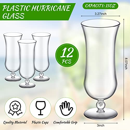 12 Pack Plastic Hurricane Glasses 15 oz Unbreakable Cocktail & Drinkware