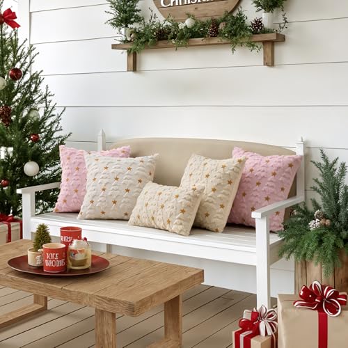 MIULEE 20x20 Cream White Christmas Tree Pillow Covers (Set of 2), Plush Faux Fur & Velvet Back, 3D Tree Design