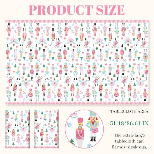 Pink Nutcracker Christmas Tablecloth Set - 2 Pieces for Holiday & Ballet Parties