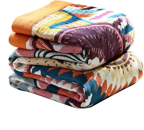 Boho Cotton Throw Blanket 50x60, Ultra Soft Woven Muslin Vintage Quilt