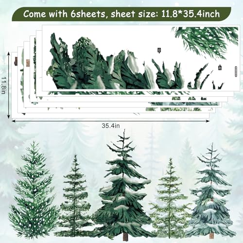 JarThenaAMCS Snowy Forest Winter Christmas Wall Stickers 6 Sheets 11.8 x 35.4 in Peel & Stick Mural