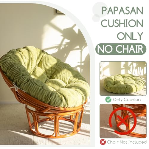 48-Inch Round Papasan Chair Cushion, Overstuffed Corduroy Seat Pad, Green