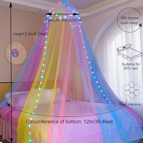 Rainbow Bed Canopy with 24 Color-Changing Star Lights & Remote Control