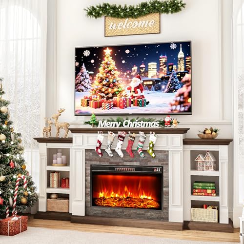 80-Inch Farmhouse TV Stand with Electric Fireplace and Storage