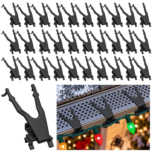 40 Pcs Black Gutter Guard Clips for Christmas Lights, Mesh Gutter Hangers