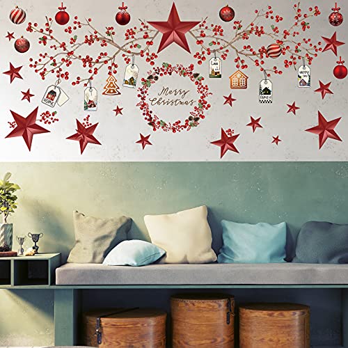 Tenare Christmas Stars and Berries Peel & Stick Wall Decals - 4 Sheets