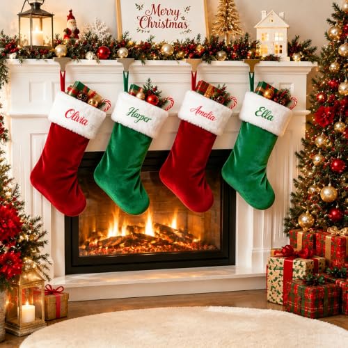 Personalized Custom Name Christmas Stocking - 20 Inch Red Velvet Plush