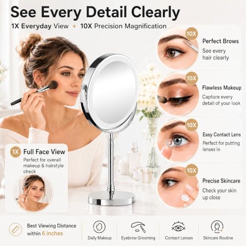 DEIOVWXS Makeup Mirror, Rechargeable Vanity Mirror with 3 Lights,