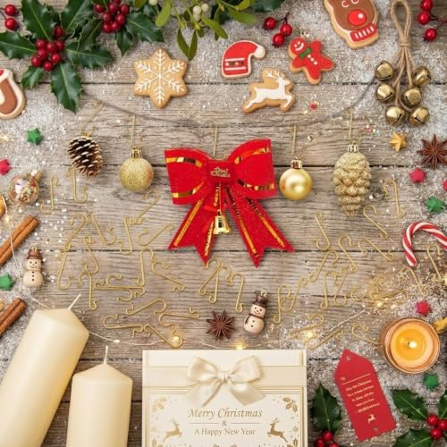 100 Pack Gold Christmas Ornament Hooks - Heavy Duty Metal S-Shaped Hangers