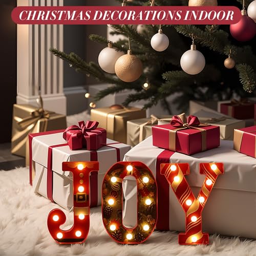 Honoson 3 Pcs LED Marquee Letters Christmas Joy Sign Wall & Table Decor