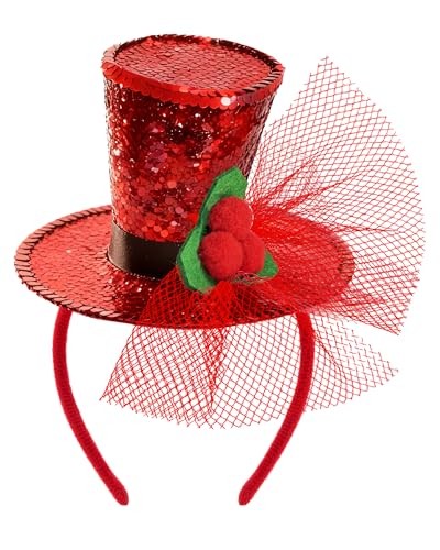 Red Sparkling Mini Top Hat Headband for Christmas & Halloween Parties