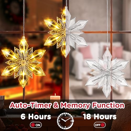 Marchpower 5-Pack 60LED Snowflake Window Lights (Warm White) – Large 9.25in Snowflakes, 3.3ft Lead, 8 Modes