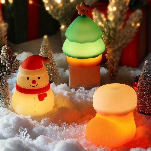 ollycasa Christmas Night Light Set of 3 – Rechargeable Dimmable Snowman, Tree & Boot Night Lights (Variation: Christmas set)