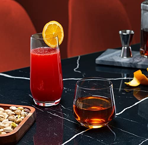 8-Piece Everyday Drinking Glass Set - 4 Highball and 4 Rock Glasses