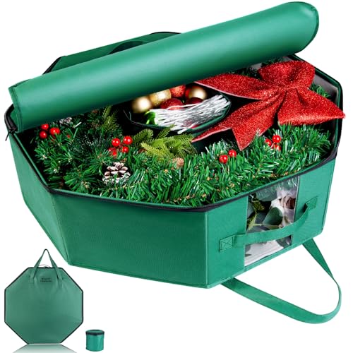 24 Inch Hard Shell Christmas Wreath Storage Bag with Pouch