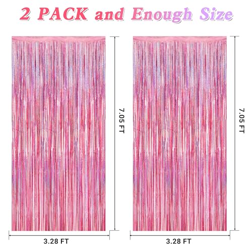 ZATAYE 2 Pack Glitter Pink Fringe Curtains Foil Tinsel Photo Backdrop