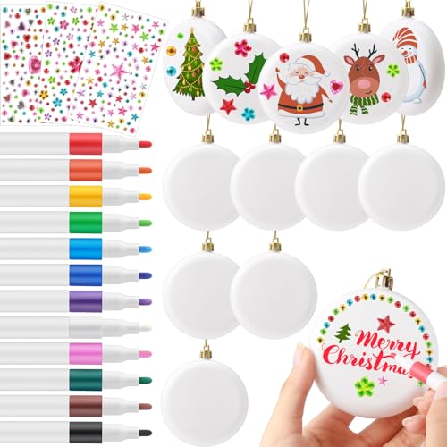 Syhood 12 Pcs DIY Christmas White Flat Ball Ornaments 3.15-inch Set